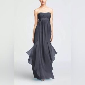 David’s Bridal Strapless Crinkle Chiffon Dress Godets, Style#F14865-ButterYellow